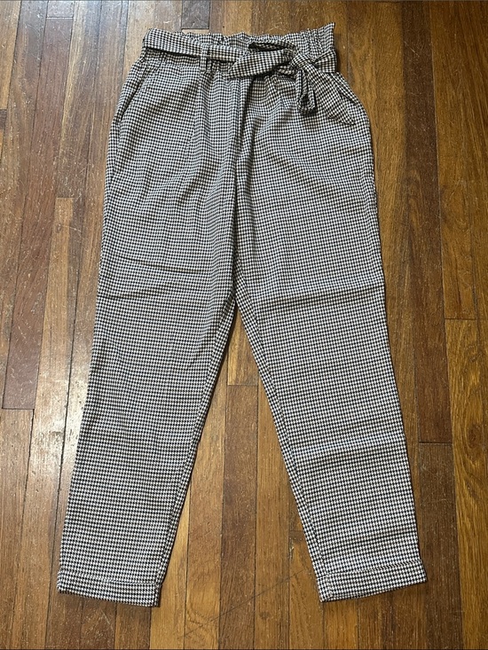 SO Pants - High-Waist Houndstooth Paperbag Pants, Taper Leg, Medium